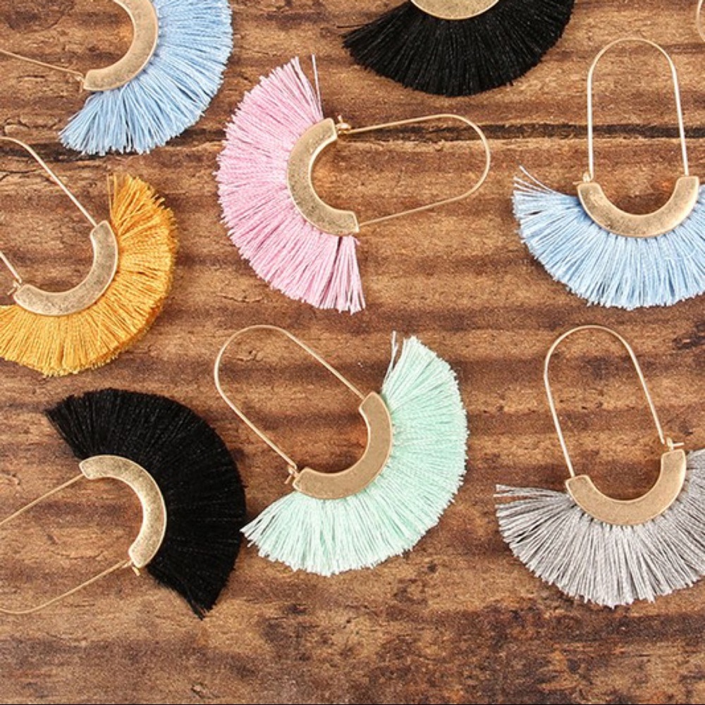 Mint Tassel Trim Earrings - Picture 2 of 4